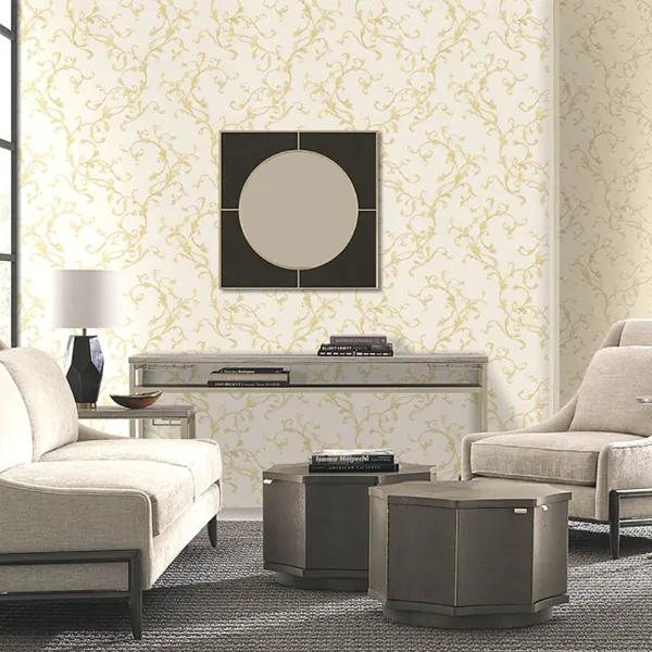Papel de parede Arabesco Amarelo e Off-White