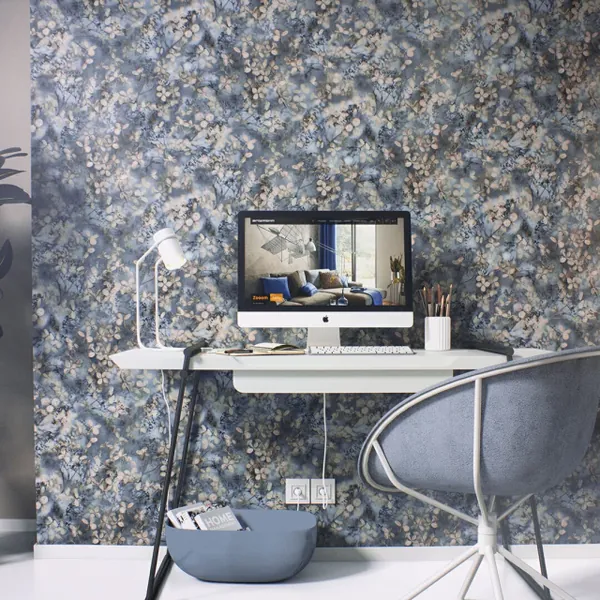 Papel de parede Floral Azul e Bege