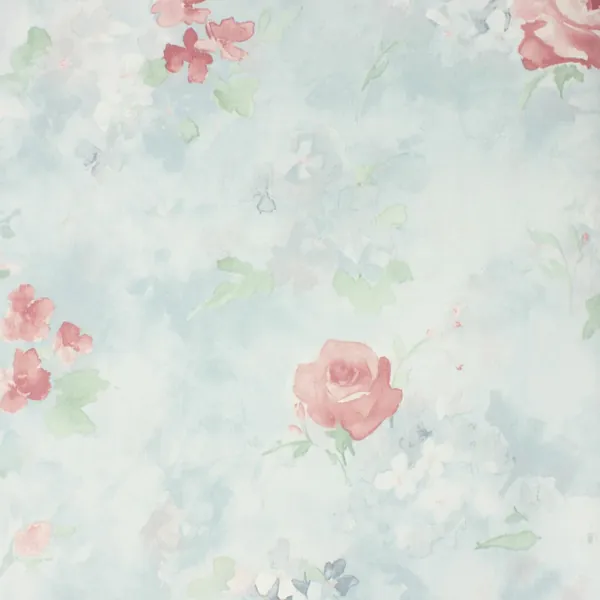 Papel de parede Floral Azul e Goiaba Aquarelado