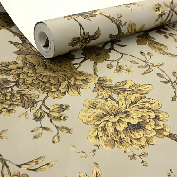 Papel de parede Floral Bege e Dourado
