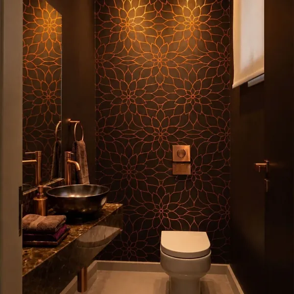 Papel de parede Floral Marrom com Fio Cobre