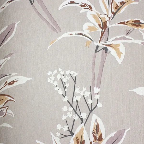 Papel de parede Folhagem e Flores Bege, Marrom e Off-White