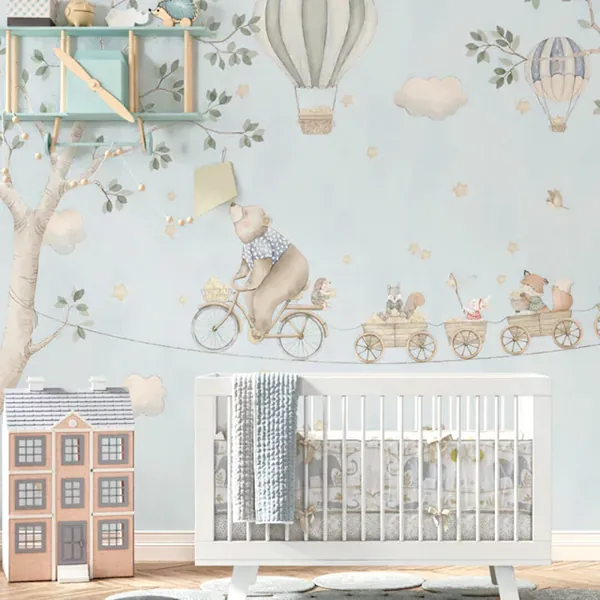 Papel de parede Painel Animais, Estrelas e Balões